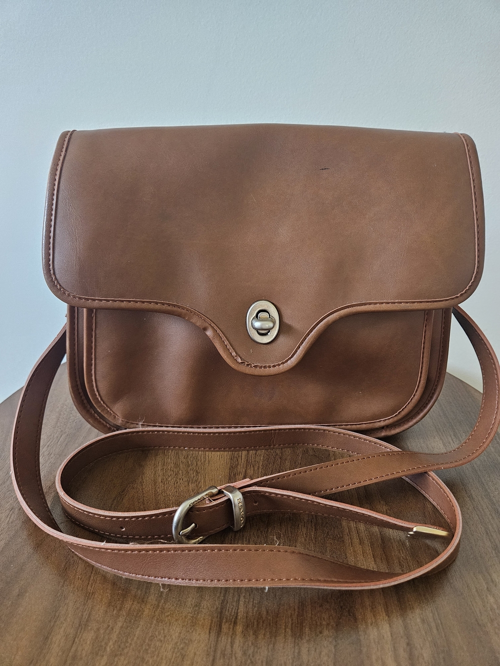 Coach Brown Leather Crossbody Bag with Gold-Tone Turn Lock